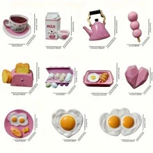 5pcs Cute Pink 3D Simulated Food Refrigerator Stickers - Eggs, Milk, Coffee, Etc. - Creative Home Kitchen Decoration - Pink - View 5