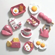 5pcs Cute Pink 3D Simulated Food Refrigerator Stickers - Eggs, Milk, Coffee, Etc. - Creative Home Kitchen Decoration - Pink - View 4