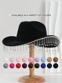 1pc Unique Sparkling Rhinestone Tassel Cowboy/Cowgirl Hat, Solid Color Casual Style, Suitable For Women/Men, Ideal For Western Themes, Parties, Engagements, Cosplay, Graduations, Masquerades, Festivals, Weddings, Birthdays And Music Events Halloween - Multicolor - View 13