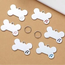 Red Dog Paws Dog Bone ID Tag Pet Collar Mặt dây chuyền Cá nhân khắc tên mặt chó cho mèo Puppy Keyring Phụ kiện vòng cổ quyến rũ Giới tính - Đỏ - Xem 6