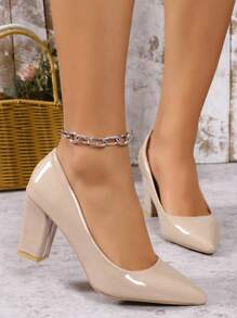 Women Shoes Spring New Fashion Sexy Pointed Low Vamp Ladies High-Heeled Shoes Chunky Heel All-Match Women Shoes - Apricot - View 3