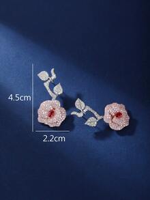 1對時尚奢華立體玫瑰造型鑽石耳環，適用於女士參加派對和場合，搭配晚禮服更是完美 - 花耳環 - 查看 5