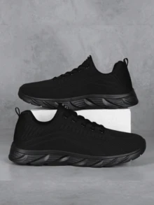 時尚男士透氣針織運動鞋 - 防滑、舒適的鞋帶設計，適合戶外愛好者 - 黑色 - 查看 4