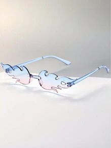 Một cặp kính không gọng kiểu dáng thời trang với họa tiết ngọn lửa chuyển sắc xanh lam, hoàn hảo cho các bữa tiệc theo chủ đề, các buổi khiêu vũ và tụ họp. - Màu xanh lam - Xem 5