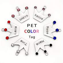 1入量身定制的頂冠形寵物標籤，適用於貓狗，具有寵物名字和ID標籤，時尚耐用的寵物吊墜配備鈴鐺
