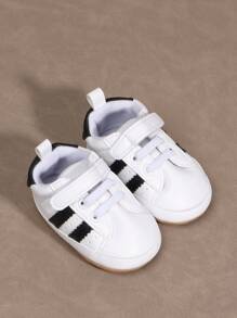 1 par de tênis casuais esportivos listrados para meninos com Patchwork PU projetado e sola macia, adequado para primavera e outono