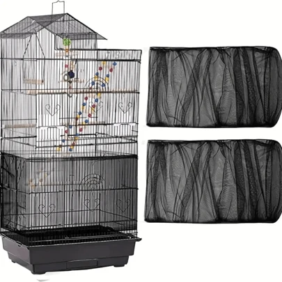 1pc Universal Bird Cage Cover 360 Degrees Covering Bird Cage Mesh Net Elastic Birdcage Cover Soft Bird Seed Guard Skirt For Home Bird Cage Cover Shell Skirt Net Easy Cleaning Seed Catcher Guard Bird Cage Airy Mesh Parrot Bird Cage Net