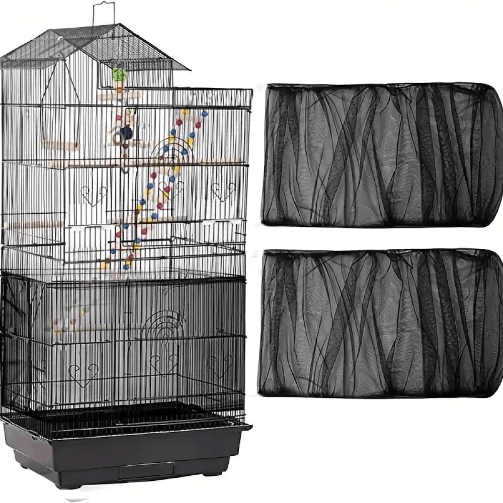 1pc Universal Bird Cage Cover 360 Degrees Covering Bird Cage Mesh Net Elastic Birdcage Cover Soft Bird Seed Guard Skirt For Home Bird Cage Cover Shell Skirt Net Easy Cleaning Seed Catcher Guard Bird Cage Airy Mesh Parrot Bird Cage Net - Multicolor - View 1