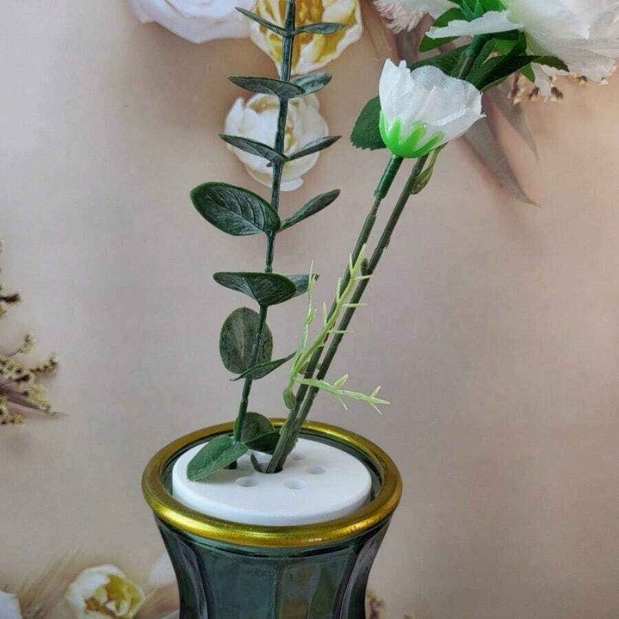 Silicone & Plaster DIY Round & Flower Shaped Aroma Diffuser Mold For Flower Arrangement Vase - White - View 1