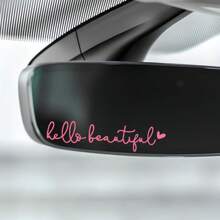 3X Hello Beautiful Rearview Mirror Decal, Vanity Mirror Stickers, Rear View Mirror Sticker, Car Mirror Stickers, Rear View Mirror Decor, Gift For Mother