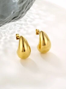 1pair Personality Simple Geometric Jewelry Hollow Water Drop Shaped Gold-Plated Titanium Steel Stud Earrings