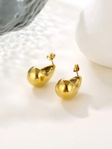 1pair Personality Simple Geometric Jewelry Hollow Water Drop Shaped Gold-Plated Titanium Steel Stud Earrings