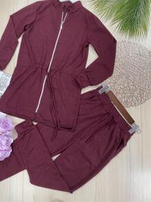 Women Two-Piece Outfits - 酒紅色 - 查看 3