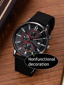 LIANDU LIANDU 男士手表 1 套，带日历功能：休闲、运动、时尚工业风格圆形表盘尼龙表带石英表，朋克风格表带组合，PU 编织环绕式表带非常适合日常佩戴、生日礼物、派对、节日聚会，也是送给自己或朋友的理想礼物（不含盒子） - 黑色 - 查看 5