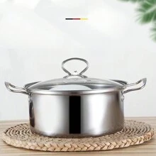 1pc Stainless Steel Mini Cooking Pot, Suitable For Electric And Gas Stoves, With See-Through Glass Lid, Ideal For Individual, Home Use Or Hot Pot Seafood Boil