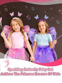 1Set Glowing Fairy Wings, Angel Magic Wands, Fairy Hair Clip,Children's Performance Props, Sparkling  Skirt, Suitable For Children's Festivals, Party Gifts
