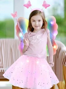 1Set Glowing Fairy Wings, Angel Magic Wands, Fairy Hair Clip,Children's Performance Props, Sparkling  Skirt, Suitable For Children's Festivals, Party Gifts
