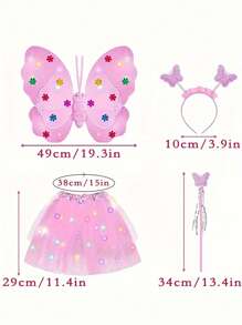 1Set Glowing Fairy Wings, Angel Magic Wands, Fairy Hair Clip,Children's Performance Props, Sparkling  Skirt, Suitable For Children's Festivals, Party Gifts