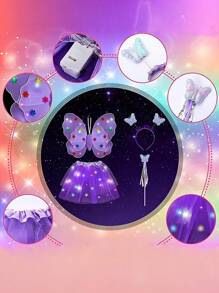 1Set Glowing Fairy Wings, Angel Magic Wands, Fairy Hair Clip,Children's Performance Props, Sparkling  Skirt, Suitable For Children's Festivals, Party Gifts