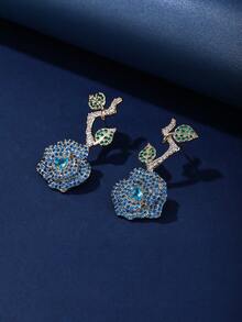 1對時尚奢華立體玫瑰造型鑽石耳環，適用於女士參加派對和場合，搭配晚禮服更是完美 - 花耳環 - 查看 8