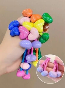 7pcs/Set Girls Candy Color High Ponytail Double-Ended Heart Minimalist Hair Ties, Gentle On Hair, Everyday Hair Accessories - Multicolor - View 2