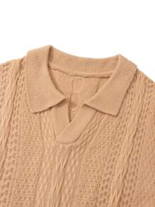 Men Knitted Polo Shirt - Khaki - View 3
