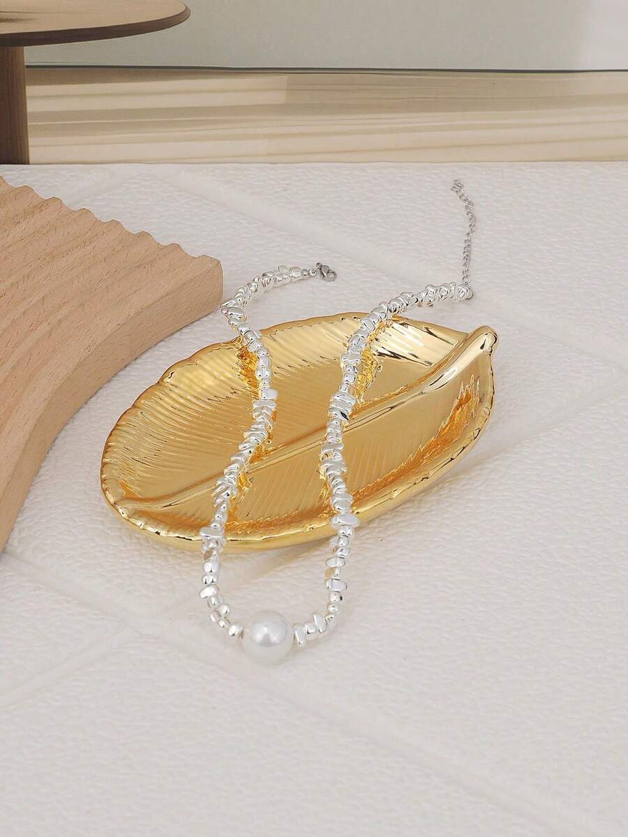 1pc Golden Leaf Shaped Home Decorative Tray - Gold - View 1