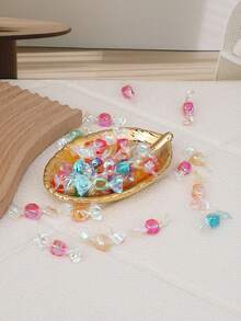 1pc Golden Leaf Shaped Home Decorative Tray - Gold - View 3