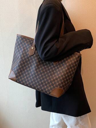 SHIMEINI Bolso de hombro retro estampado de moda 2025 Nuevo estilo vuelta al cole, bolso de viaje, bolsa de compras, adecuado para uso diario de la mujer, trabajo, escuela, regalo para mamá