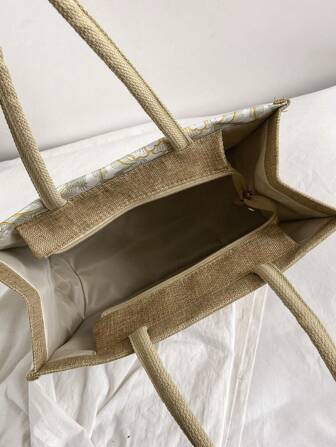 Women's Flower Print Large Capacity Shoulder Tote Bag, Exquisite Floral Bag For Women