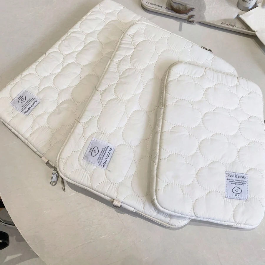 1PC Cute Cloud Embroidered IPad Tablet Bag Ins11/13/15 Inch Laptop Storage Bag Classroom Laptop Bags Classroom Bags Teacher Storage Bags Classroom Organizer Bags - White - View 1