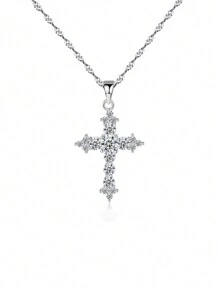 1入優雅的立方氧化鋯鑲嵌925純銀墜墜項鍊，適合女性婚禮訂婚精品禮物 - 白色 - 查看 10