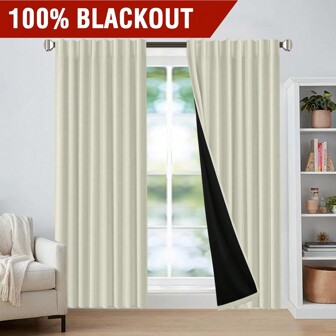 2 Panels 100% Blackout Coated Curtains With Multifunctional Straps, Various Hanging Options, Insulated Minimalistic Polyester Blackout Curtains, With Coated Thermal Liner For Living Room, Bedroom, Kitchen, Bathroom, Home Decor, Room