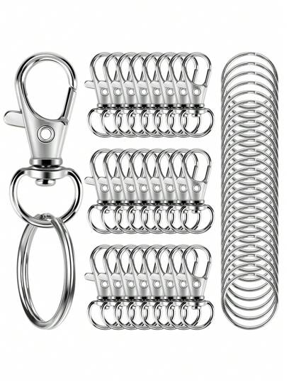 30pcs Lobster Claw Clasps With Key Rings, Including 15pcs Swivel Clasps Clips And 15pcs Key Rings, Keychain Parts, Keyring Craft Supplies Kit