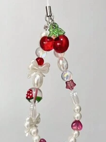 1 件可爱樱桃串珠短手机带，相机带礼物送给母亲、家人、朋友、生日、节日手机饰品、手机链 - 紅色 - 查看 2