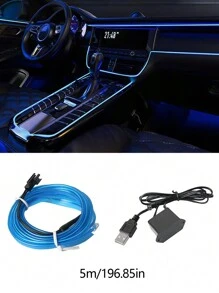 196.8in/5m Car Atmosphere Light, USB Power Supply DIY Decorative Instrument Board Atmosphere, LED Light Belt, Neon Light Flash, Suitable For Cars, Gardens, Decorations