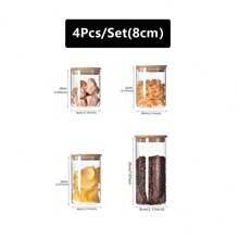 1 件高硼硅玻璃密封罐厨房储物罐带木盖，茶/咖啡/糖果容器，玻璃瓶 - 無色 - 查看 7