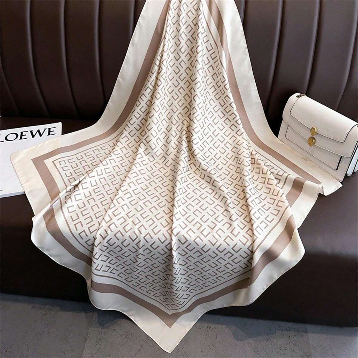 1PC 90CM Chic Square Letter Patchwork Silk Satin Scarves Women Kerchief