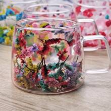 1 pièce Mug double paroi 200 ml, tasse à fleurs séchées, tasse à café, tasse à thé au lait, tasse à Américano glacé, verre, résistant à la chaleur, verre transparent en borosilicate haute qualité. Grand design floral, sensation de main confortable. Convient pour une utilisation en hiver et en été. Excellent cadeau pour un couple, un ami, la famille, un anniversaire, des vacances, des accessoires de cuisine - Transparent - Voir 14