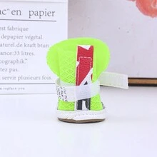 1套4入寵物透氣網眼印花涼鞋，耐磨耐污且適用於戶外活動 - 綠色 - 查看 7