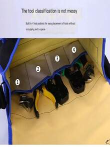 多功能双层牛津布宽带安装大容量电工维修耐磨手提斜跨两用工具包大容量耐磨加厚单肩斜跨工具包电工木工 - 藍色 - 查看 2