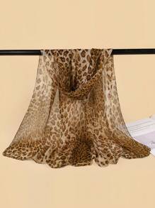 1 件女士春季新品轻薄豹纹雪纺围巾，防晒长披肩，适合日常使用冬季秋季 - 彩色 - 查看 1