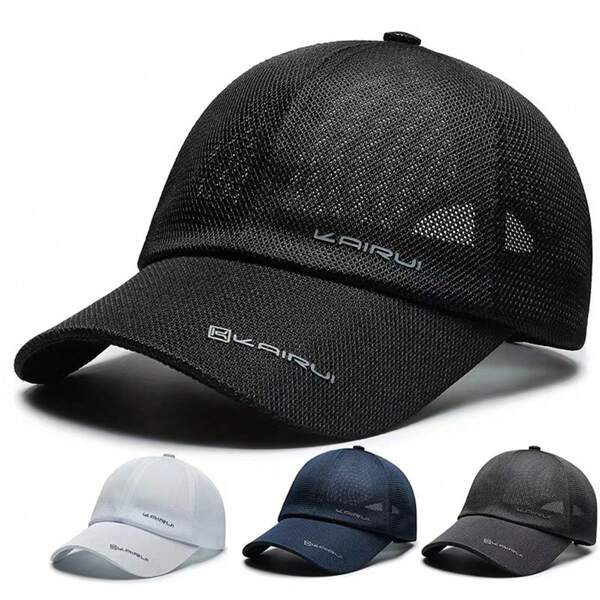 1 pièce Casquette de baseball en maille respirante pour hommes, chapeau de sport ajustable pour l'extérieur, protège-soleil, décontracté pour le printemps, l'automne, les voyages, la plage, les fêtes