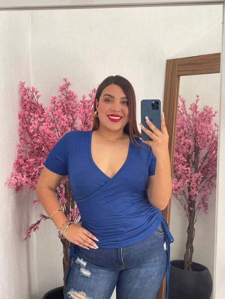 BLUSA TALLA CURVY DOBLE JARETA MOD. NALA TELA FRESCA RIF TEXTURA LIGERA - Azul Cadete - Ver 1