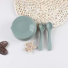 8pcs/Set Baby Silicone Dinnerware Set, Including Feeding Plate, Bowl, Bib, Pacifier Cup, Spoon, Fork And Complimentary Food Set - Army Green - View 4