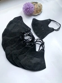 10入組黑色3D實心成人一次性無紡布口罩，可以防塵、防曬，一般適用於成人（S-M碼） - 黑色 - 查看 3