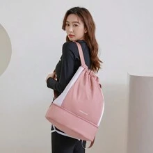 حقيبة سباحة لفصل الجاف والمبلل، لون أحادي بسيط من البوليستر، حقيبة تخزين عمودية، حقيبة ظهر رياضية للرمال و اللياقة البدنية، مقاومة للماء - وردي - مشاهدة 1