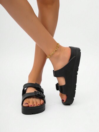 新款時尚EVA大底拖鞋，休閒舒適的女式戶外沙灘涼鞋，帶可調節扣環，重量輕，具防滑功能