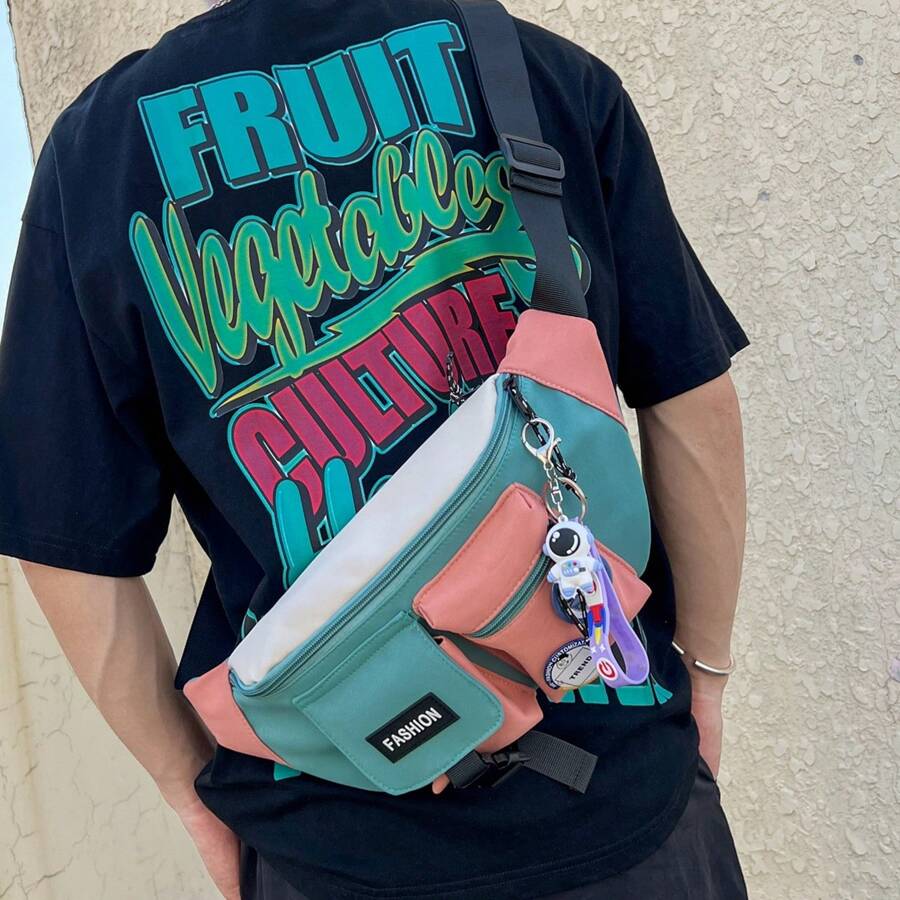 男士胸包，品牌工装风格斜挎包，多功能个性化腰包，单肩包，大学包，父亲节礼物，夏季爸爸 - 彩色 - 查看 1