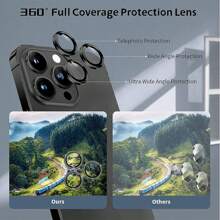 3 Miếng Bảo Vệ Ống Kính Máy Ảnh Màu Đen Tương Thích Với Iphone 16 15 Pro Max 14 Plus 13 Mini 12 Pro 11 Kính Cường Lực 9H Chống Trầy Xước Kim Loại Vòng Riêng Biệt Ống Kính Camera HD Trong Suốt - Trong sáng - Xem 6